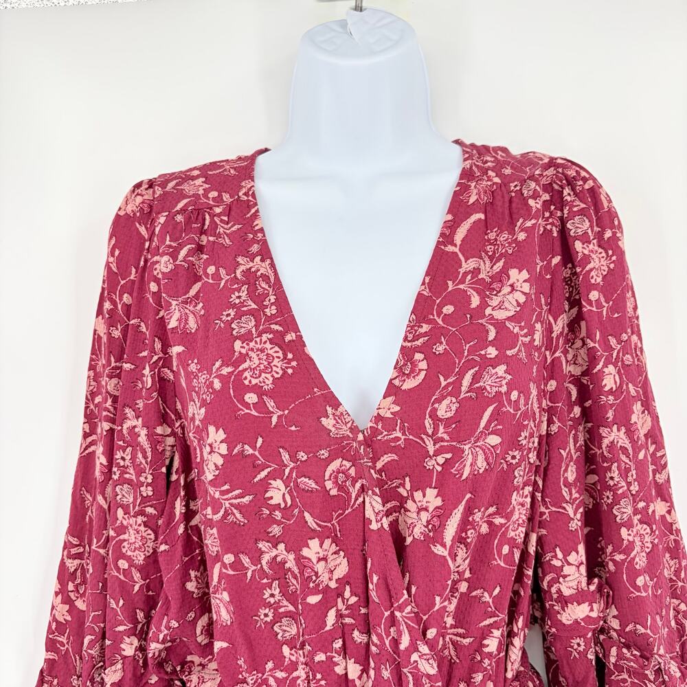 Knox Rose Peasant Dress Sz M Floral Boho Burgundy Midi Cottagecore Ruffle Artsy - Picture 5 of 10